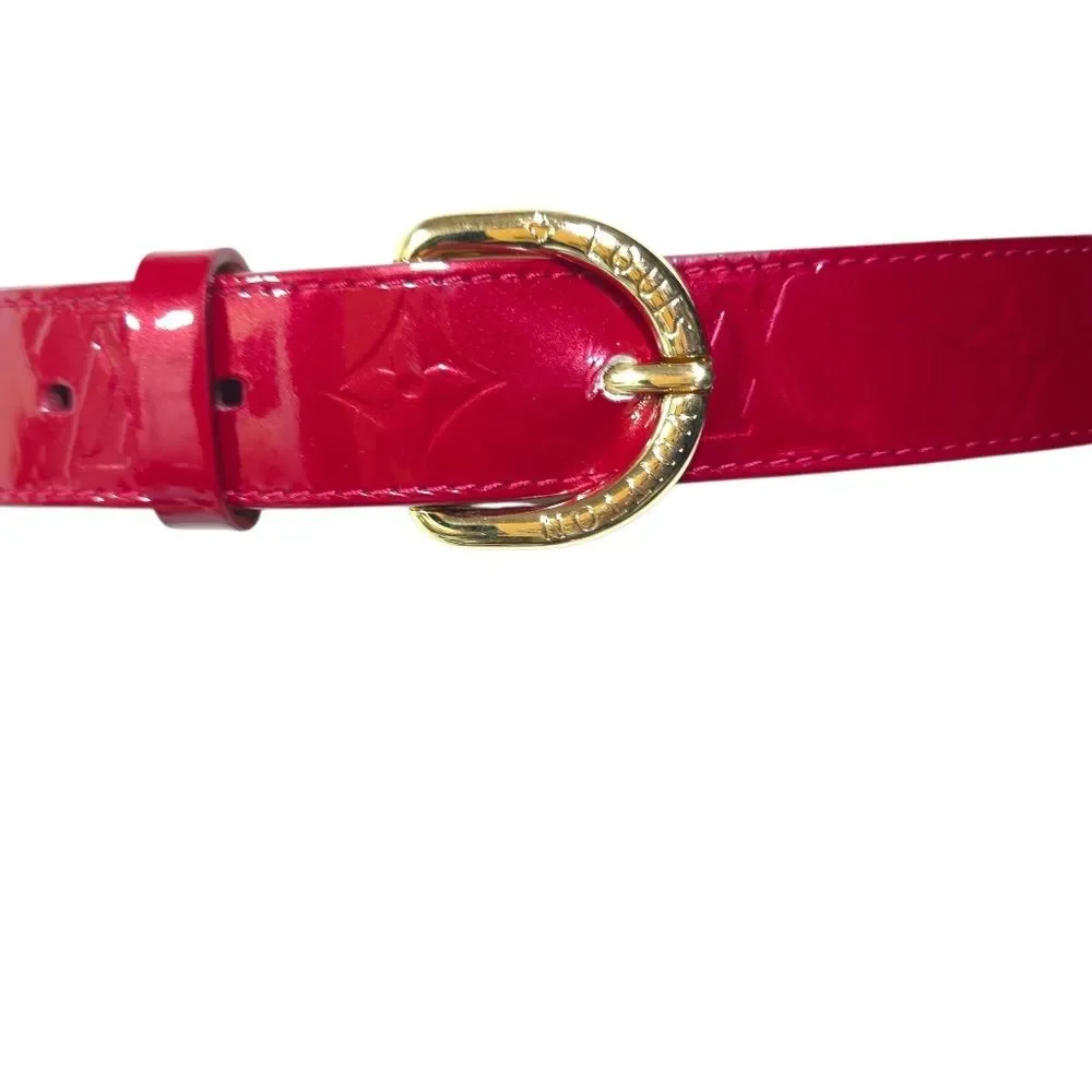 Louis Vuitton Red Vernis Leather Belt Gold Buckle Size 90/36 Made in France